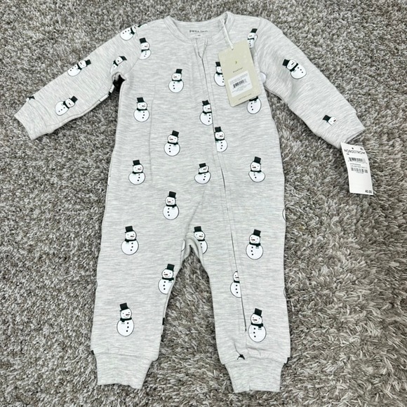 Petit Lem Holiday Snowman 6M Zippered One-Piece Pajamas Kids Gray Brand New - Picture 1 of 6